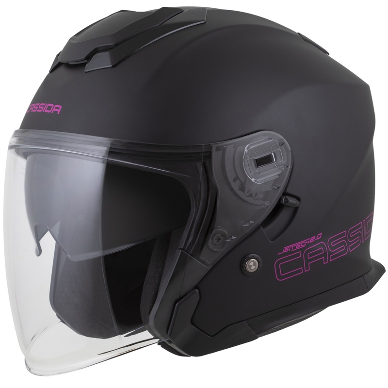Cassida Jet Tech 2.0 Effen Matzwart en Roze Open Motorhelm