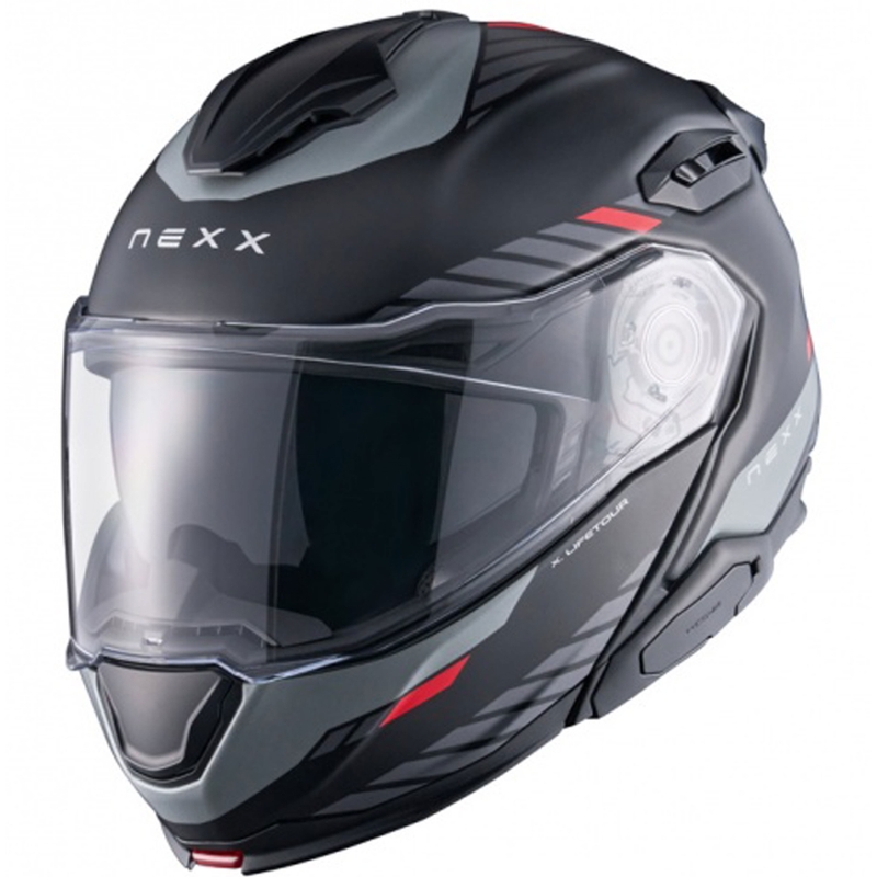 Opklapbare motorhelm Nexx X.Lifetour Globe mat zwart-rood uitverkoop