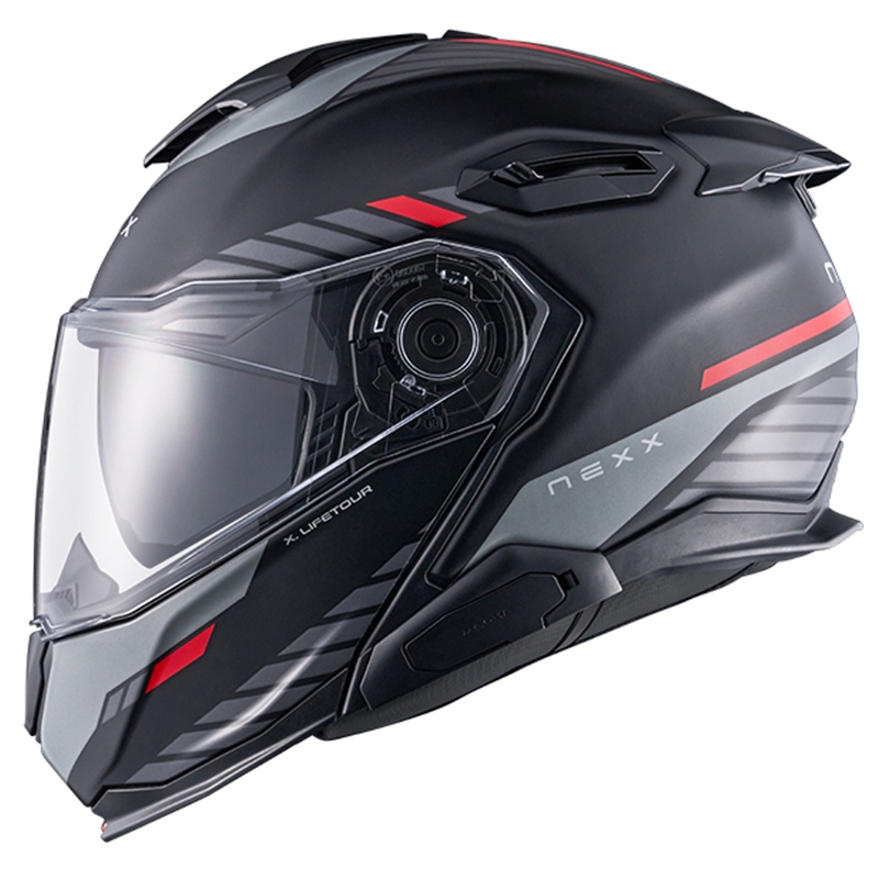 Opklapbare motorhelm Nexx X.Lifetour Globe mat zwart-rood uitverkoop