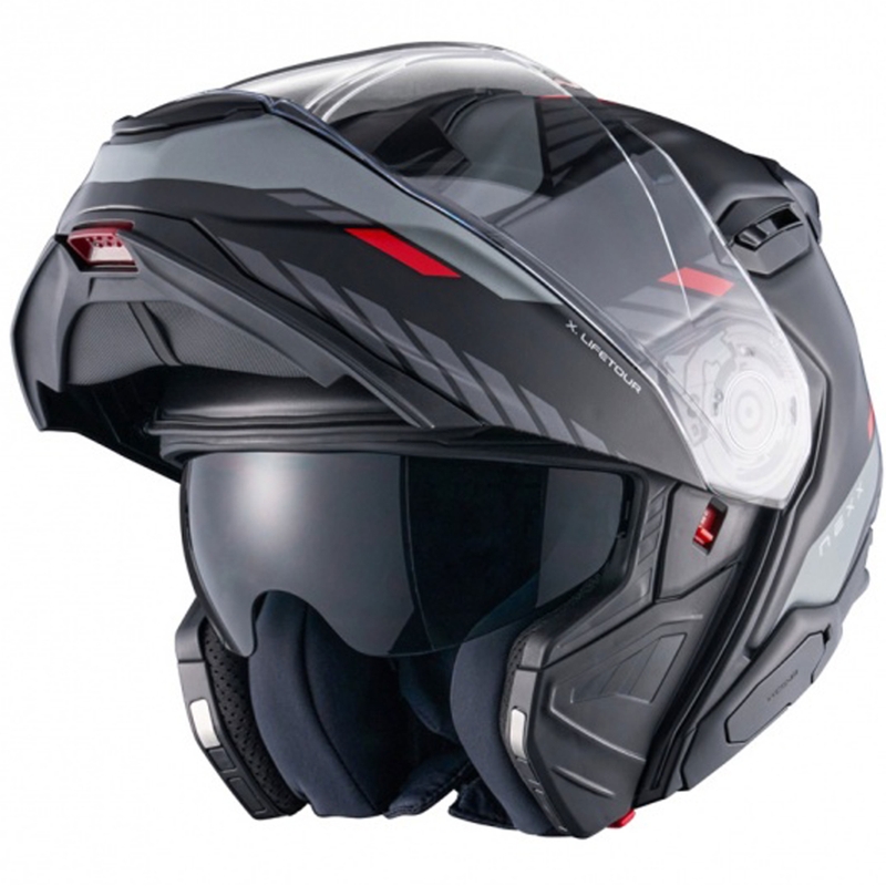 Opklapbare motorhelm Nexx X.Lifetour Globe mat zwart-rood uitverkoop
