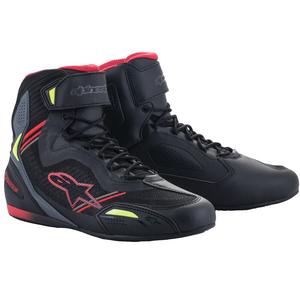 Alpinestars Faster 3 Rideknit Zwart-Rood-Fluo Geel-Grijs Motorfiets Laarzen