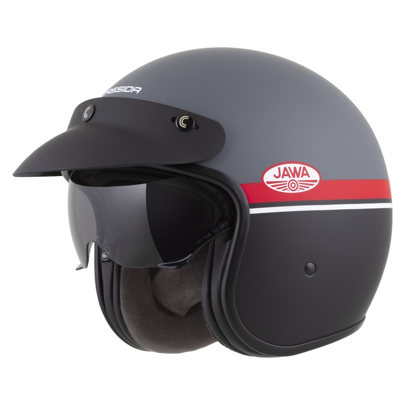 Open face motorhelm Cassida Oxygen 2.0 Jawa OHC mat grijs-rood-zwart-wit