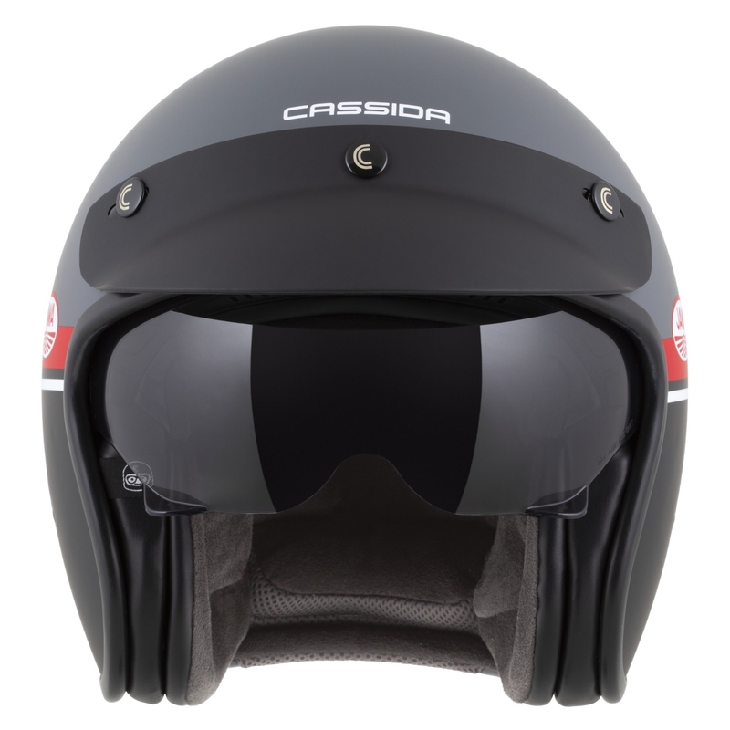 Open face motorhelm Cassida Oxygen 2.0 Jawa OHC mat grijs-rood-zwart-wit