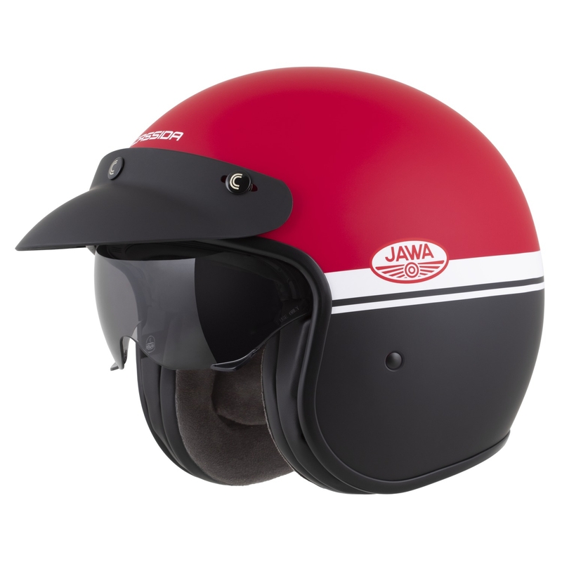 Open face motorhelm Cassida Oxygen 2.0 Jawa OHC mat rood-zwart-wit