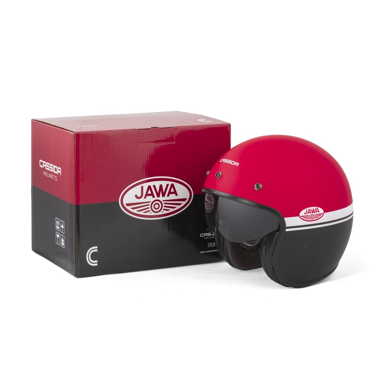 Open face motorhelm Cassida Oxygen 2.0 Jawa OHC mat rood-zwart-wit