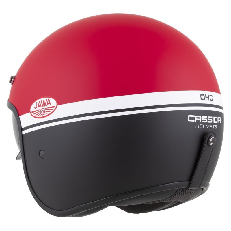 Open face motorhelm Cassida Oxygen 2.0 Jawa OHC mat rood-zwart-wit