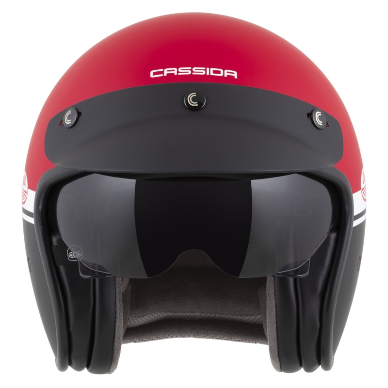 Open face motorhelm Cassida Oxygen 2.0 Jawa OHC mat rood-zwart-wit