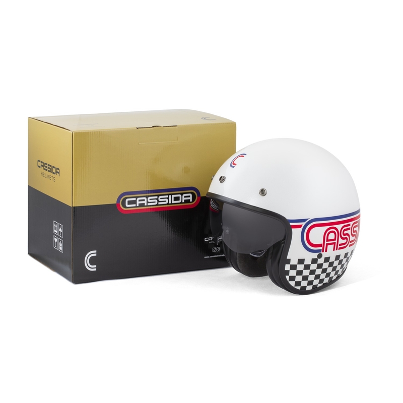 Cassida Oxygen 2.0 Rondo open face motorhelm parelwit-rood-blauw-zwart