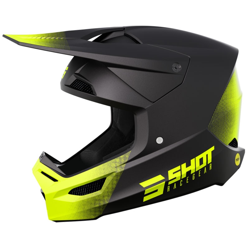 Motorcrosshelm Shot Race Raw zwart-fluo geel mat uitverkoop
