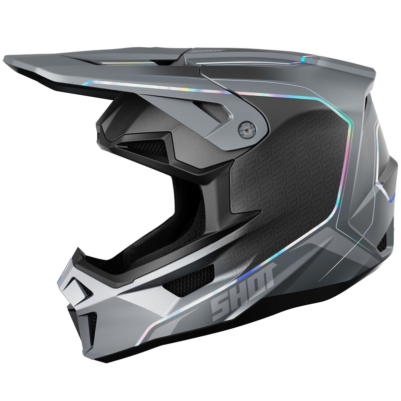 Motorcrosshelm Shot Lite Challenger parelgrijs holografisch