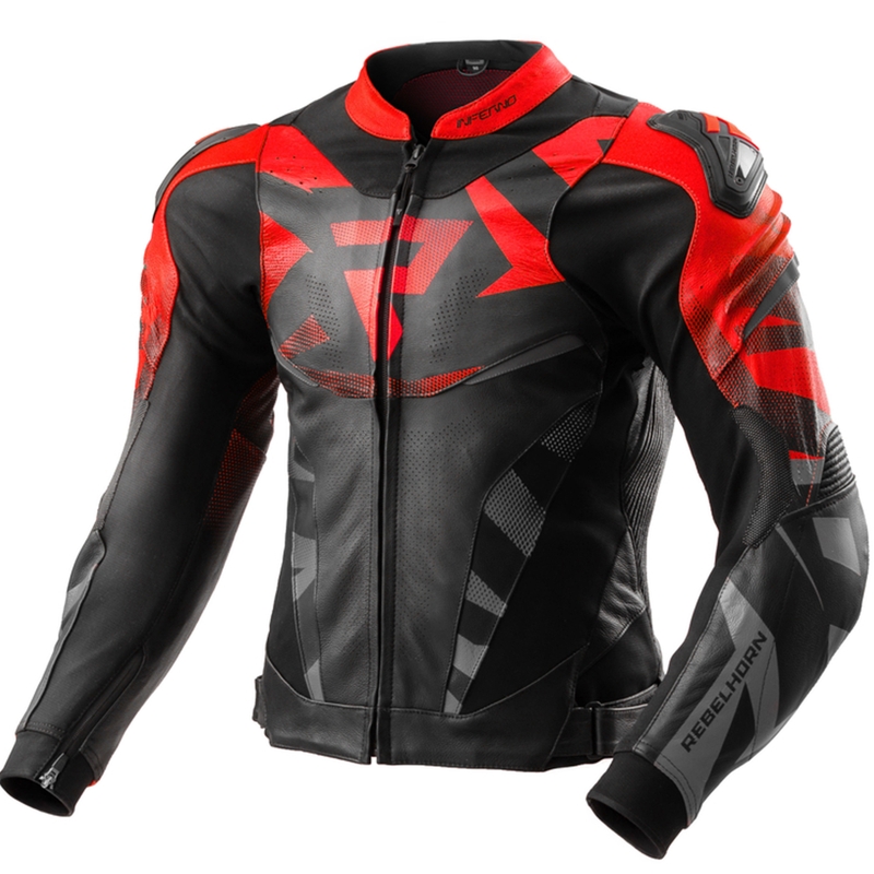 Rebelhorn Inferno leren motorjas zwart-fluorrood