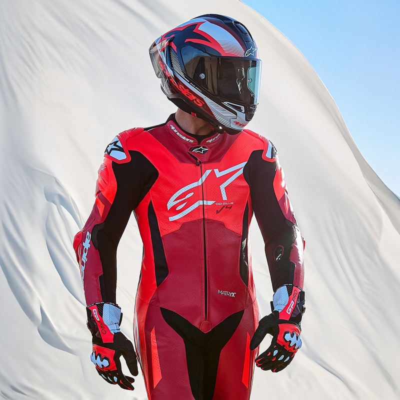Alpinestars GP Plus V4 Sprint Eendelig Leren Motorpak, Tech-Air Compatibel, Fluo Rood-Rood-Wit-Zwart