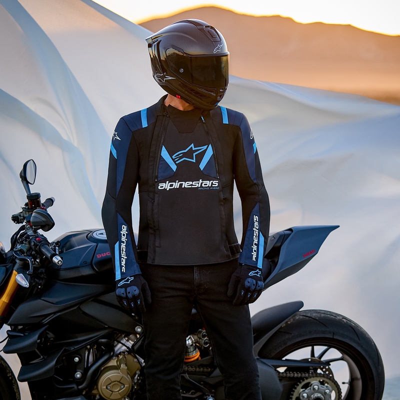 Alpinestars T-Stunt Air motorjack zwart-blauw-lichtblauw