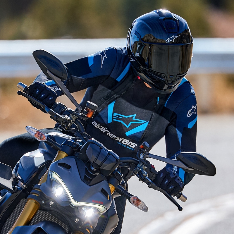 Alpinestars T-Stunt Air motorjack zwart-blauw-lichtblauw