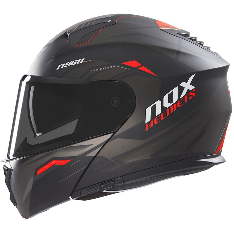Flip-up motorhelm NOX N968 Ultra mat zwart-rood