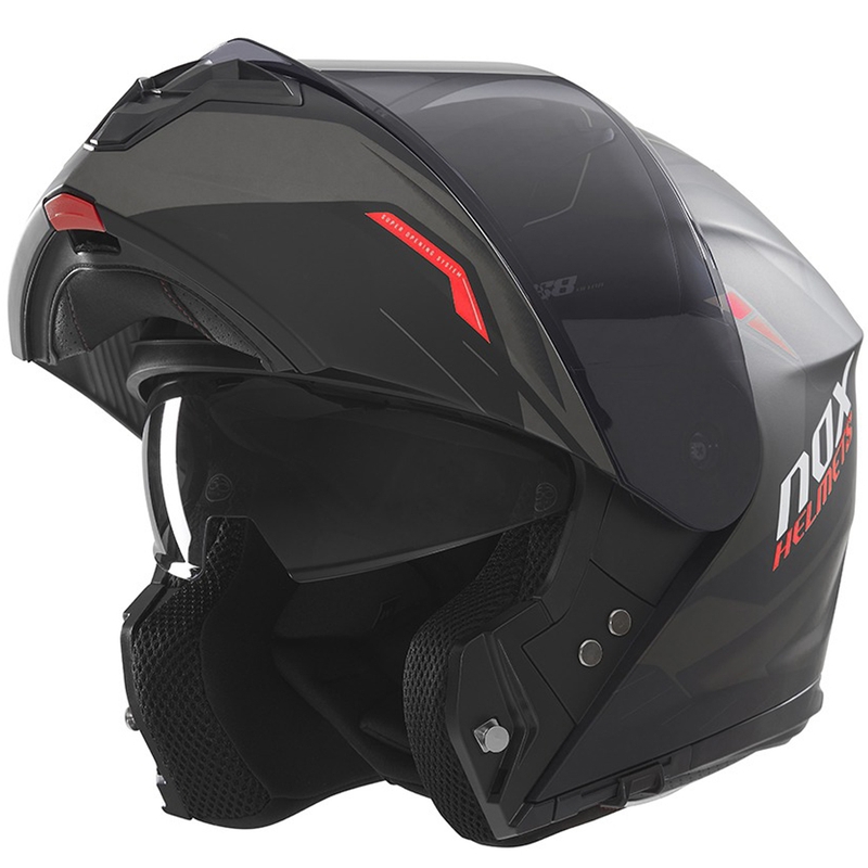 Flip-up motorhelm NOX N968 Ultra mat zwart-rood