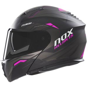 Flip-up motorhelm NOX N968 Ultra mat zwart-roze