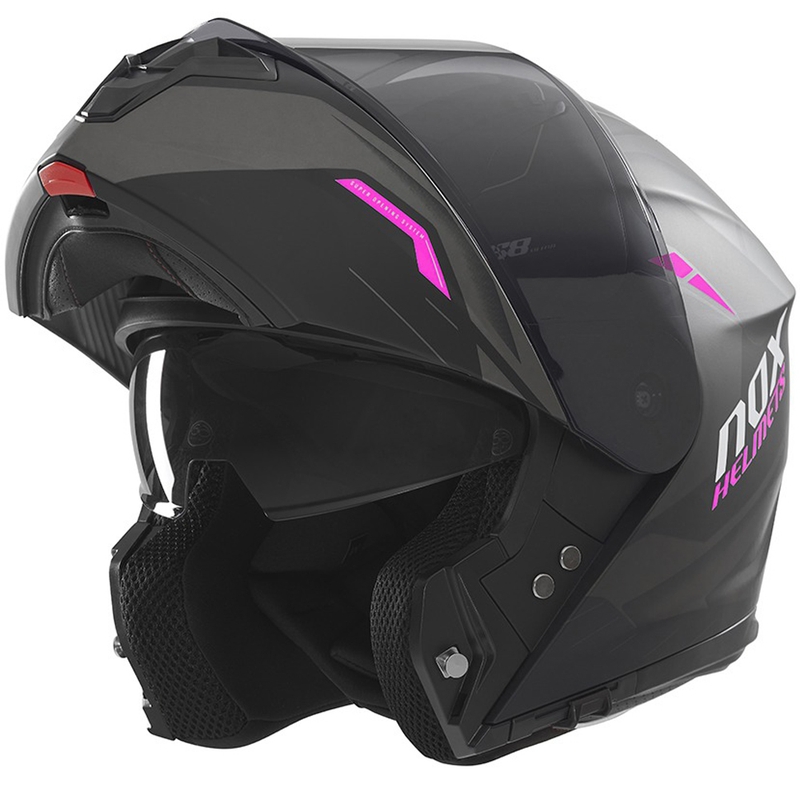 Flip-up motorhelm NOX N968 Ultra mat zwart-roze