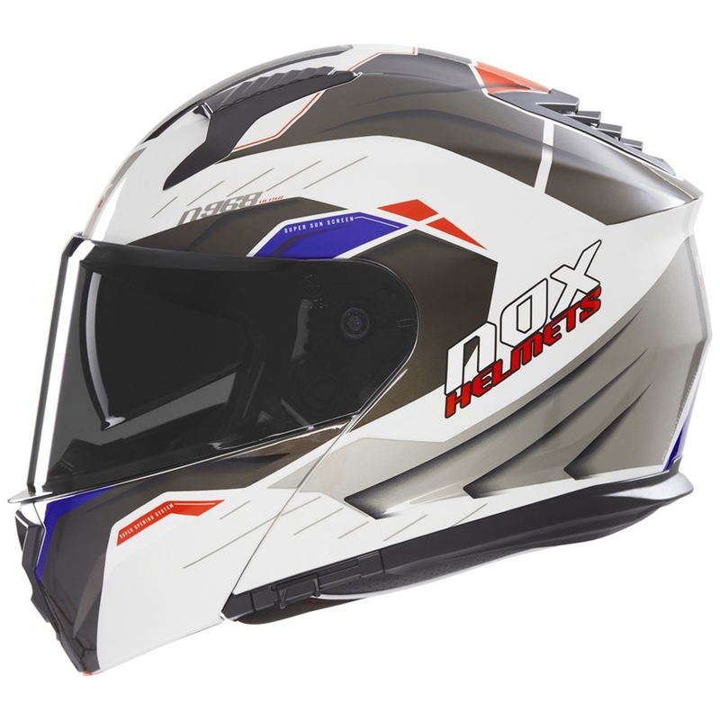 Flip-up motorhelm NOX N968 Ultra wit-grijs