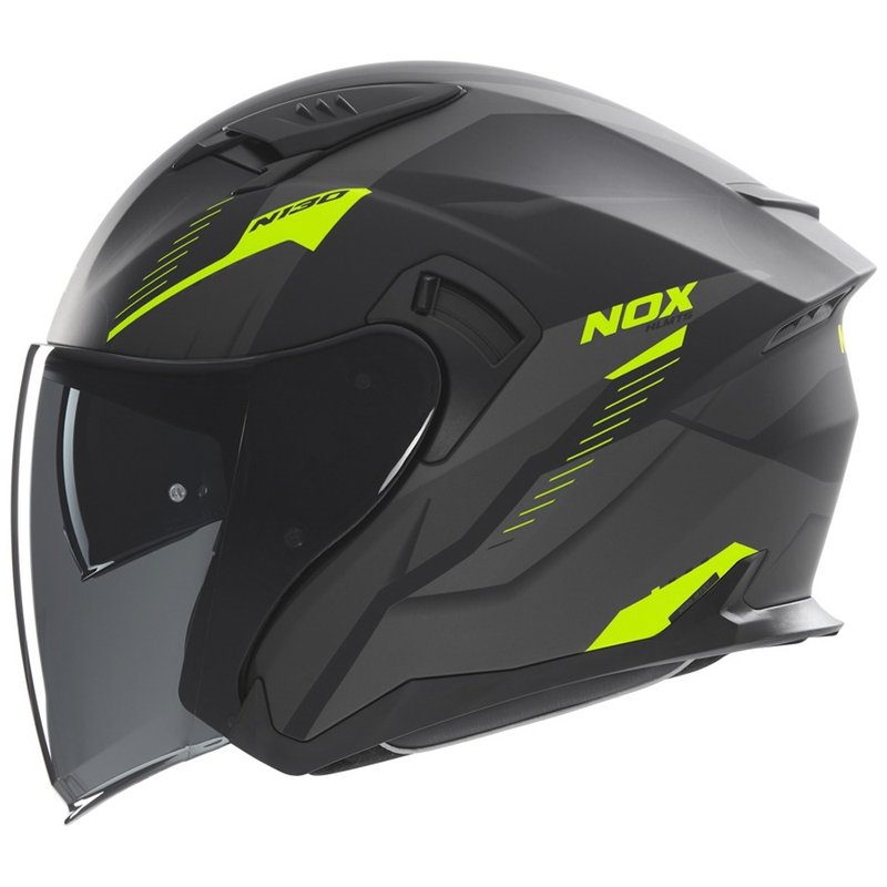 Open face motorhelm NOX N130 Myst mat zwart-fluo geel