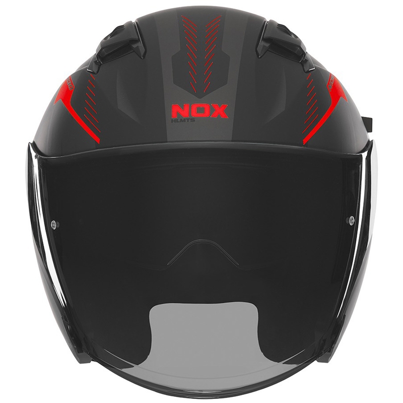 Open face motorhelm NOX N130 Myst mat zwart-rood