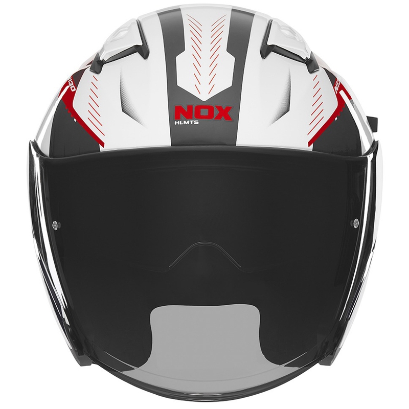 Open face motorhelm NOX N130 Myst wit-zwart-rood