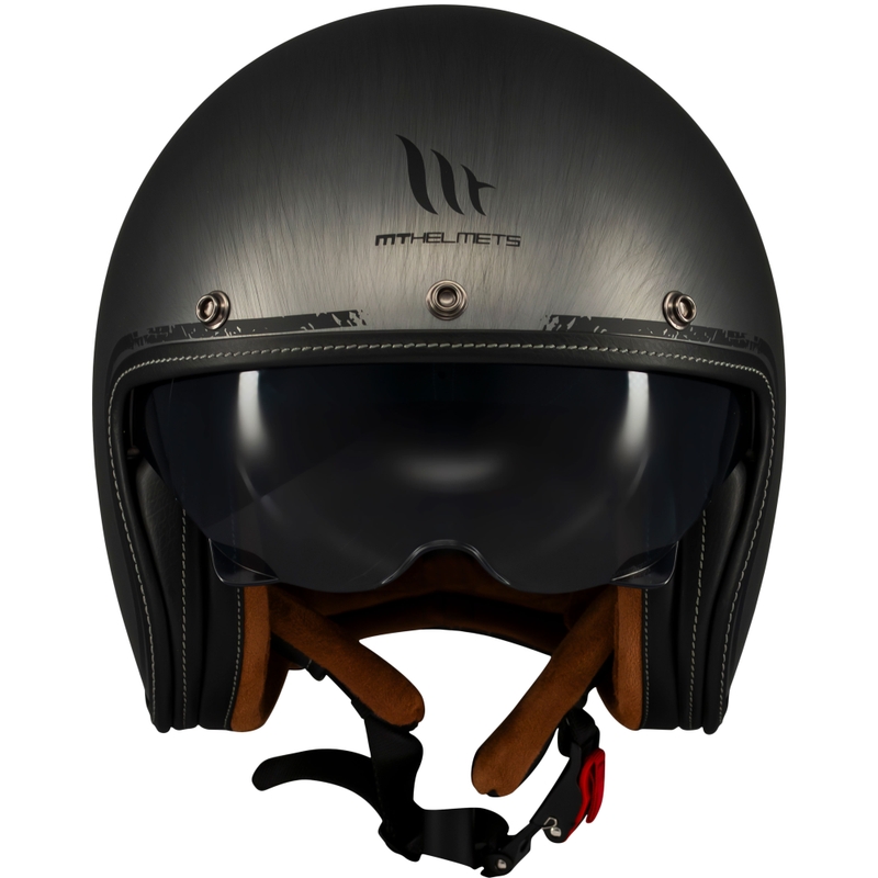 Open face motorhelm MT Le Mans 2 SV Scratched Chrome mat grijs