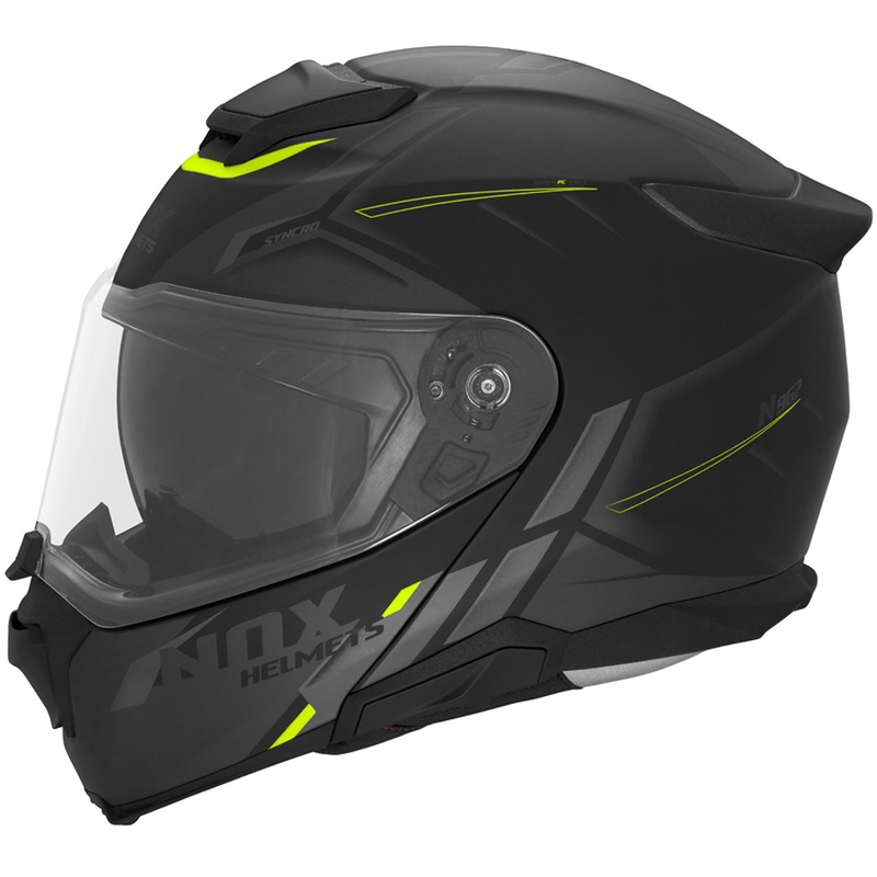 Opklapbare motorhelm NOX N967 Synchro matzwart-fluorgeel