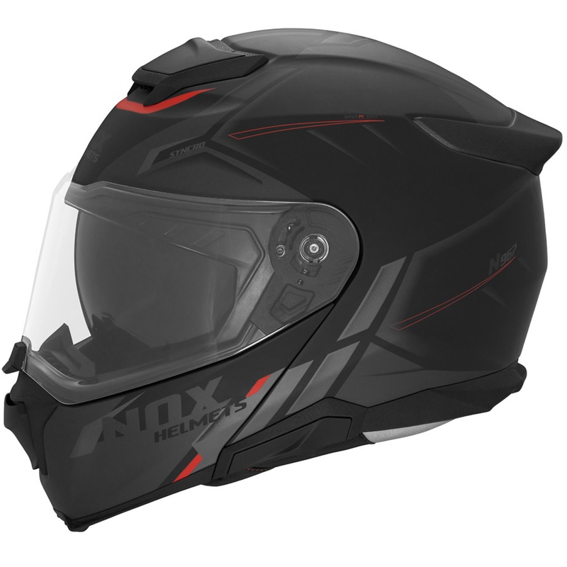 Opklapbare motorhelm NOX N967 Synchro matzwart-rood