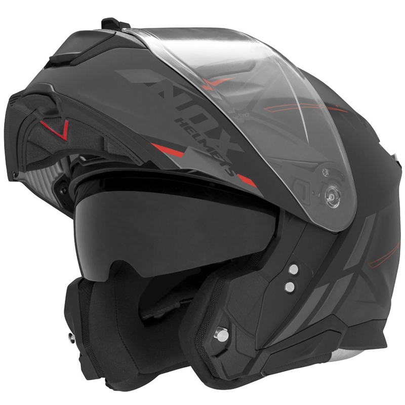 Opklapbare motorhelm NOX N967 Synchro matzwart-rood