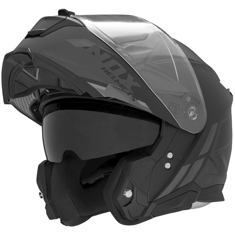 Opklapbare motorhelm NOX N967 Synchro matzwart-grijs