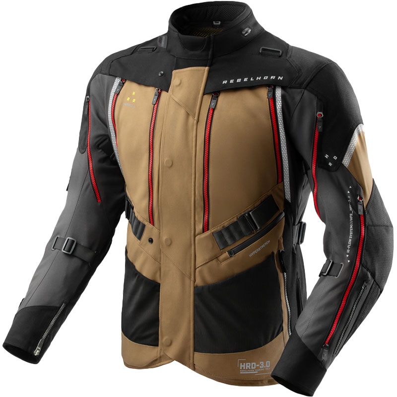 Rebelhorn Hardy 3.0 beige-grijs-rode motorjas
