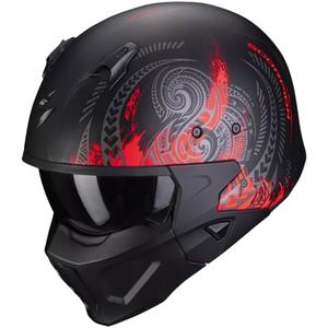 Open helm met masker SCORPION COVERT-X TATTOO mat zwart-rood