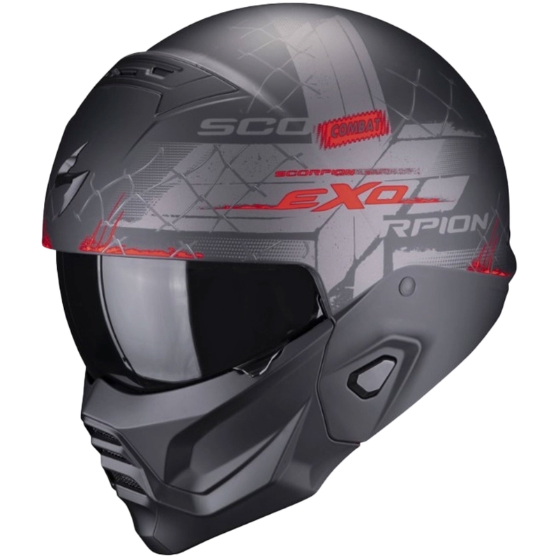 Open helm met masker Scorpion EXO-COMBAT II Xenon zwart-rood mat
