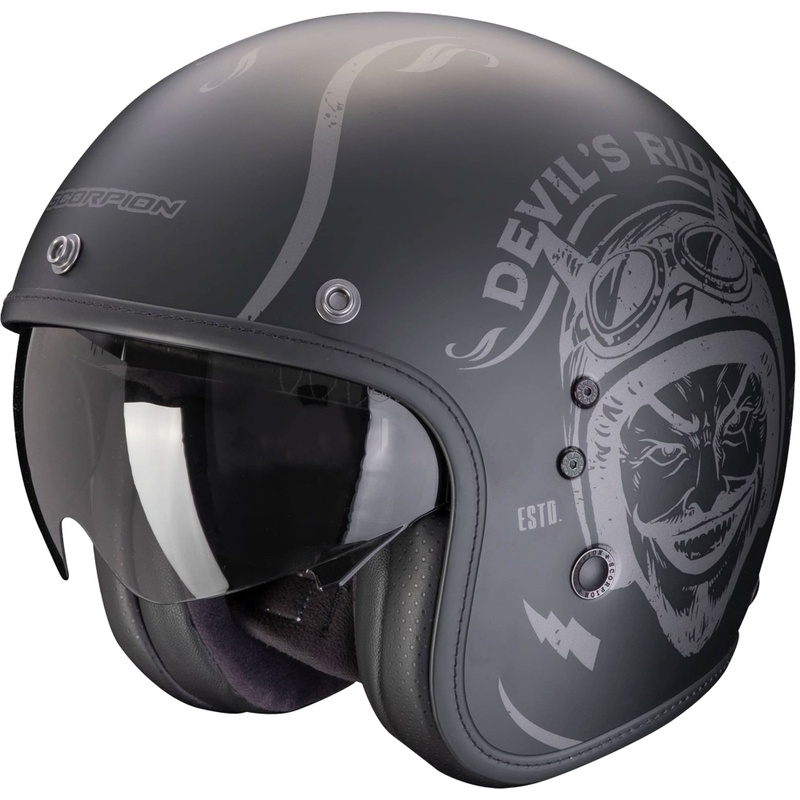 Open motorhelm Scorpion Belfast Evo ROMEO mat zwart-zilver uitverkoop