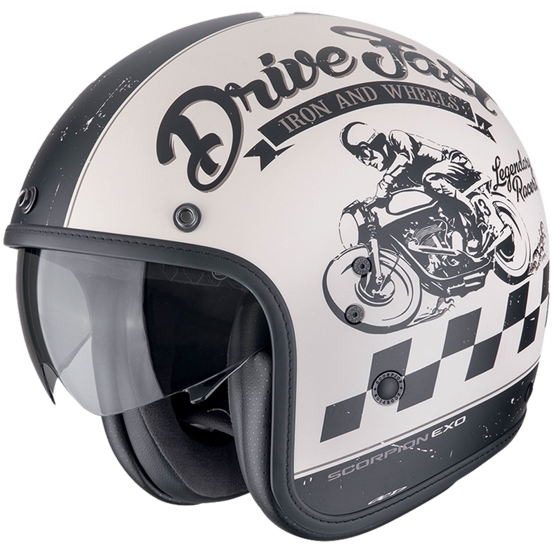 Open motorhelm Scorpion Belfast Evo DRIVE FAST mat crème-zwart
