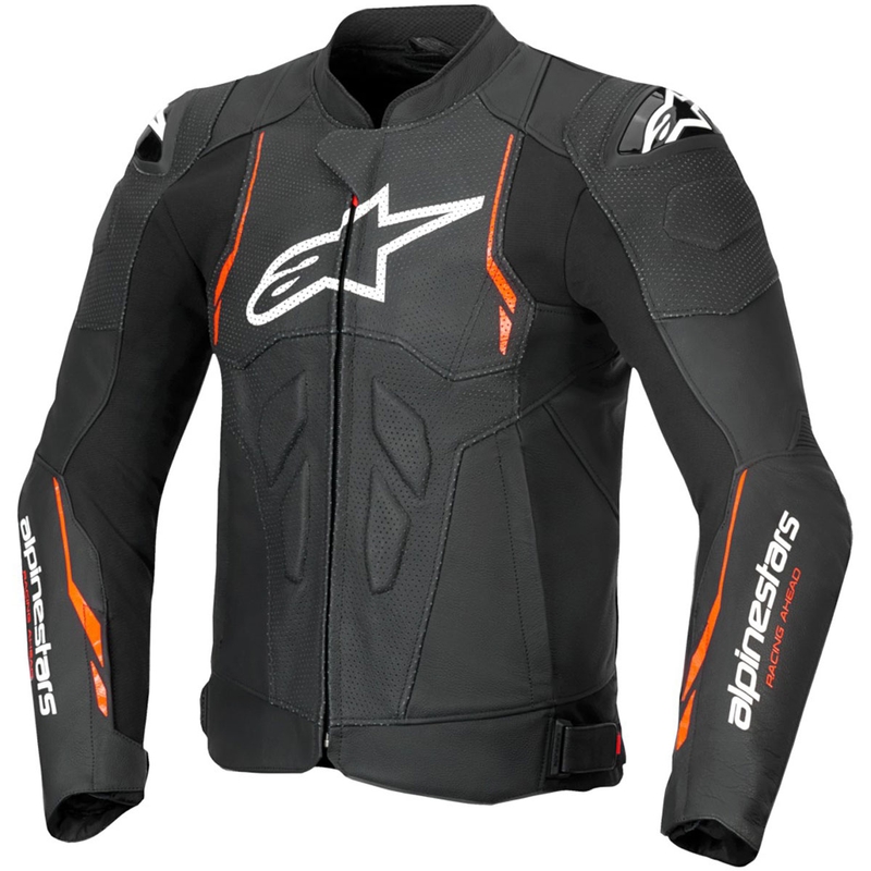 Alpinestars Dusk Airflow leren motorjack zwart-fluo rood