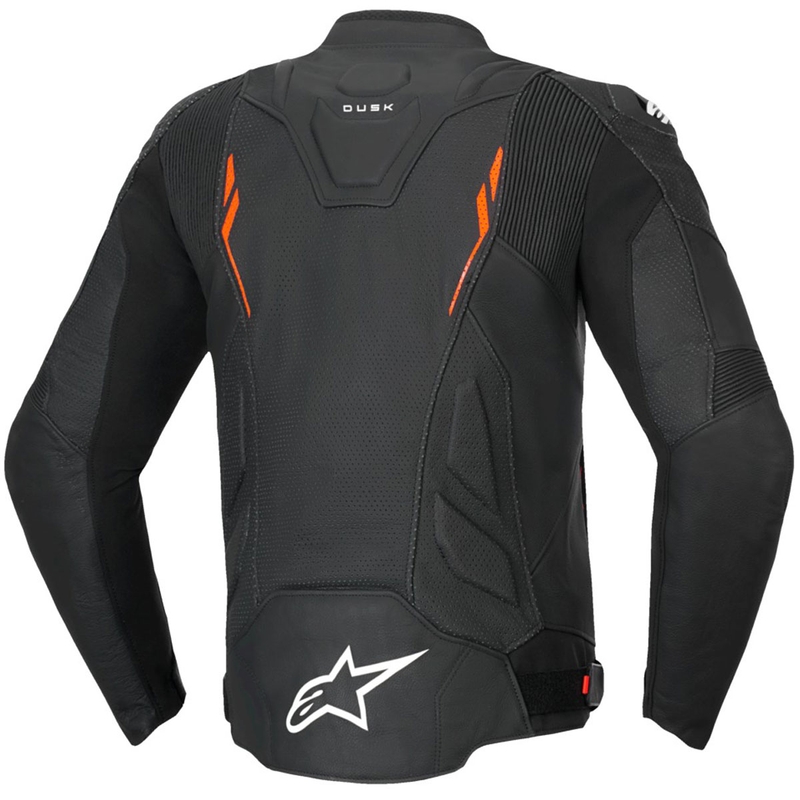 Alpinestars Dusk Airflow leren motorjack zwart-fluo rood
