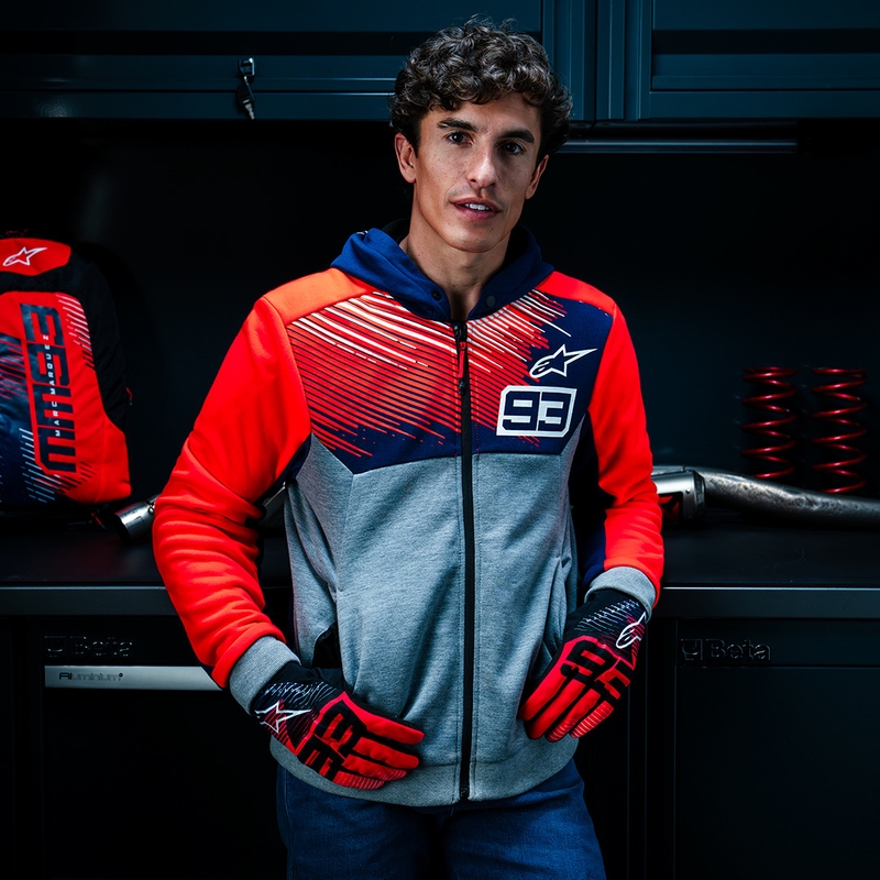 Alpinestars Chrome V2 Sport Hoodie MM93 collectie lichtgrijs-blauw-fluorrood