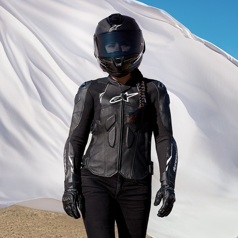 Alpinestars Stella Dusk dames leren motorjack zwart-wit