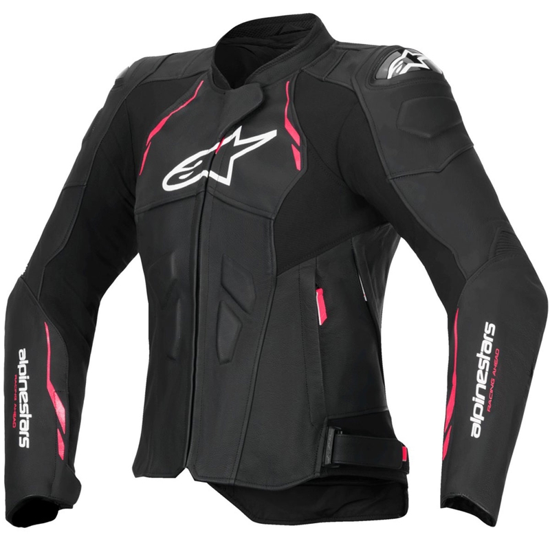 Alpinestars Stella Dusk dames leren motorjack zwart-roze-wit
