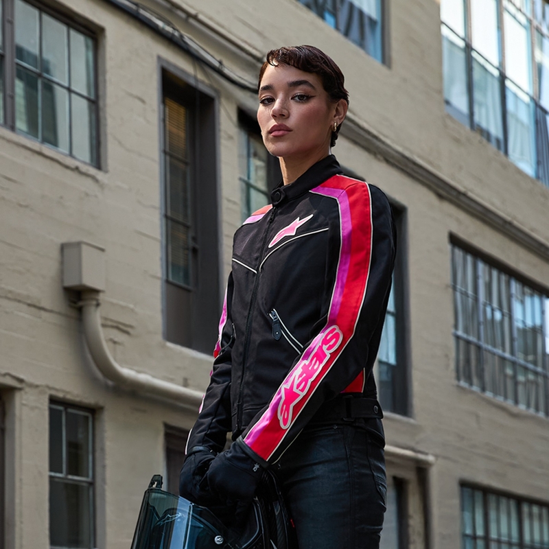 Alpinestars Stella T-Dyno Waterbestendig Dames Motorjack Zwart-Rood-Roze