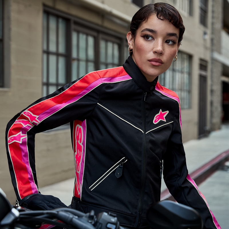Alpinestars Stella T-Dyno Waterbestendig Dames Motorjack Zwart-Rood-Roze