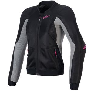 Alpinestars STELLA TROOP-AIR dames motorjack zwart-grijs-fluo roze