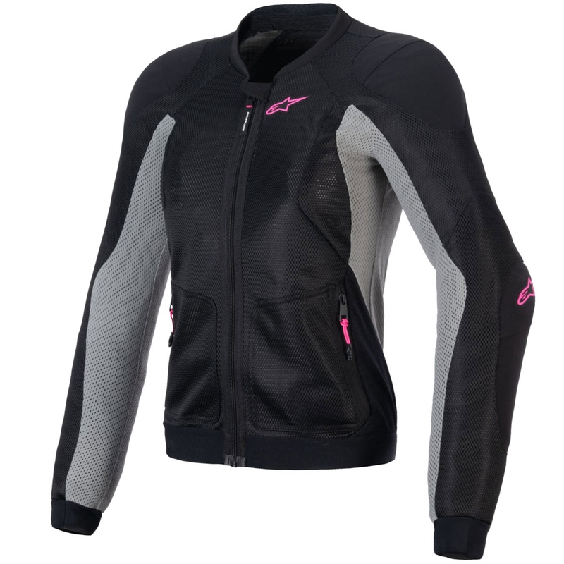 Alpinestars STELLA TROOP-AIR dames motorjack zwart-grijs-fluo roze