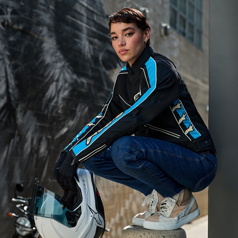 Alpinestars STELLA T-DYNO AIR dames motorjack zwart-lichtblauw-beige