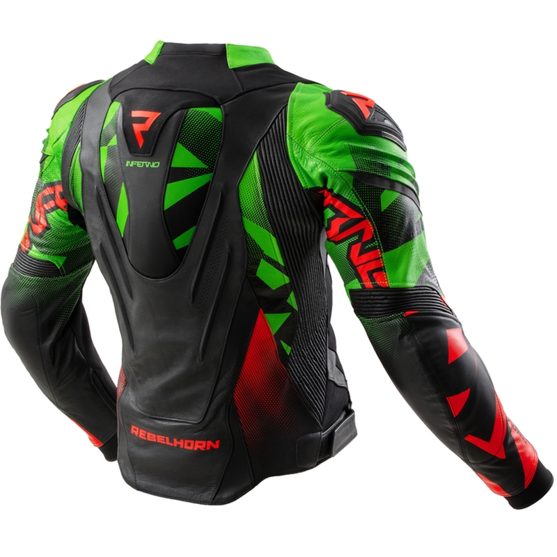 Rebelhorn Inferno leren motorjack zwart-groen-rood