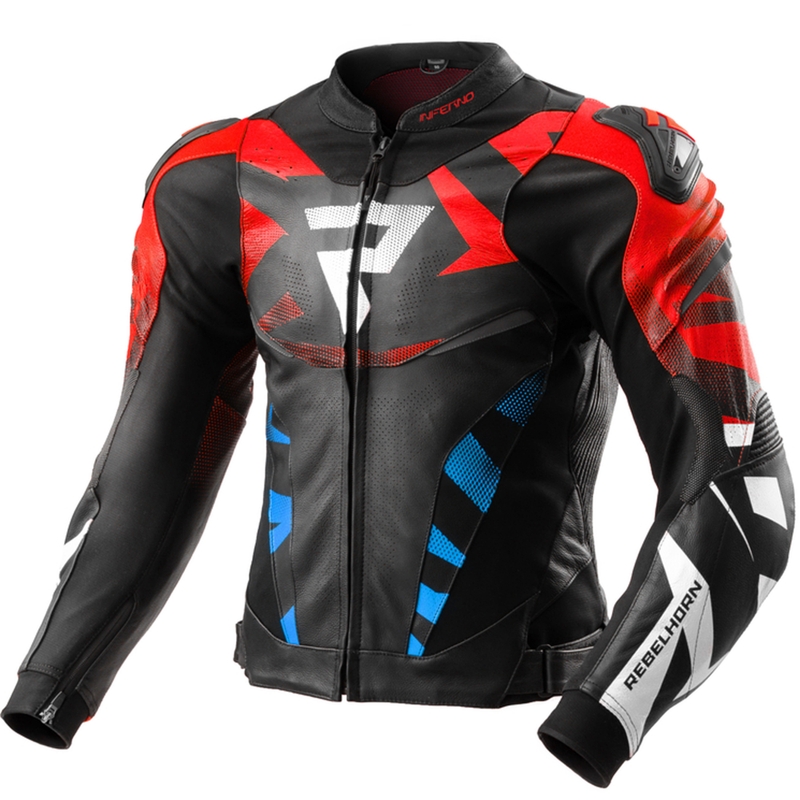 Rebelhorn Inferno zwart-blauw-wit-rood leren motorjack