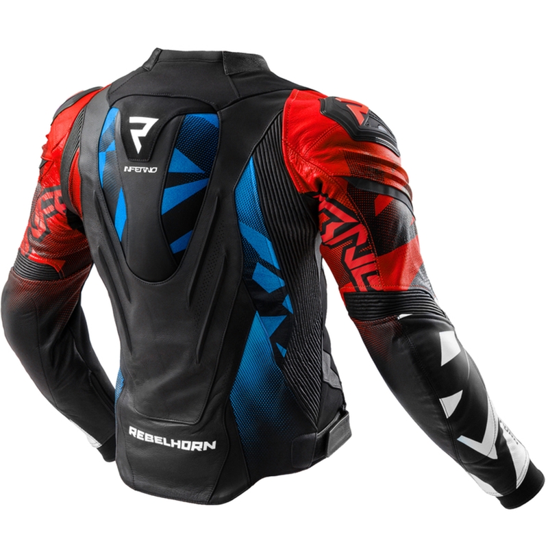 Rebelhorn Inferno zwart-blauw-wit-rood leren motorjack