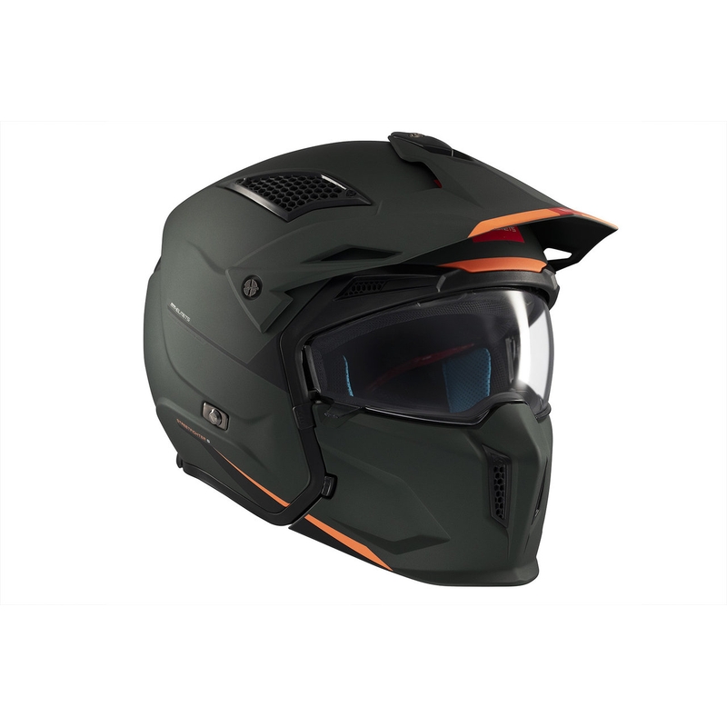 Open helm met masker MT Streetfighter SV S Solid A6 matgroen met iridium vizier